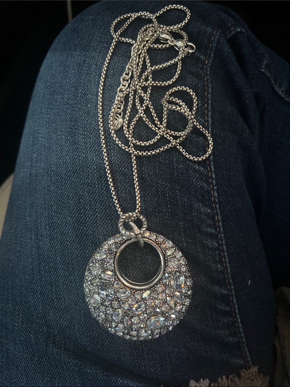 Brighton Silver Crystal Pave Disc Pendant Necklace - Women's Jewelry